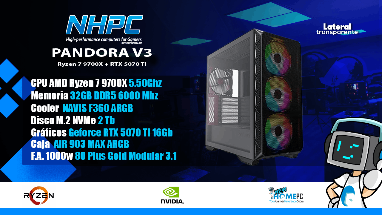 Pc Gaming NHPC PANDORA V3 - Ryzen 7 9700X - 2TB - 32GB - RTX 5070 TI